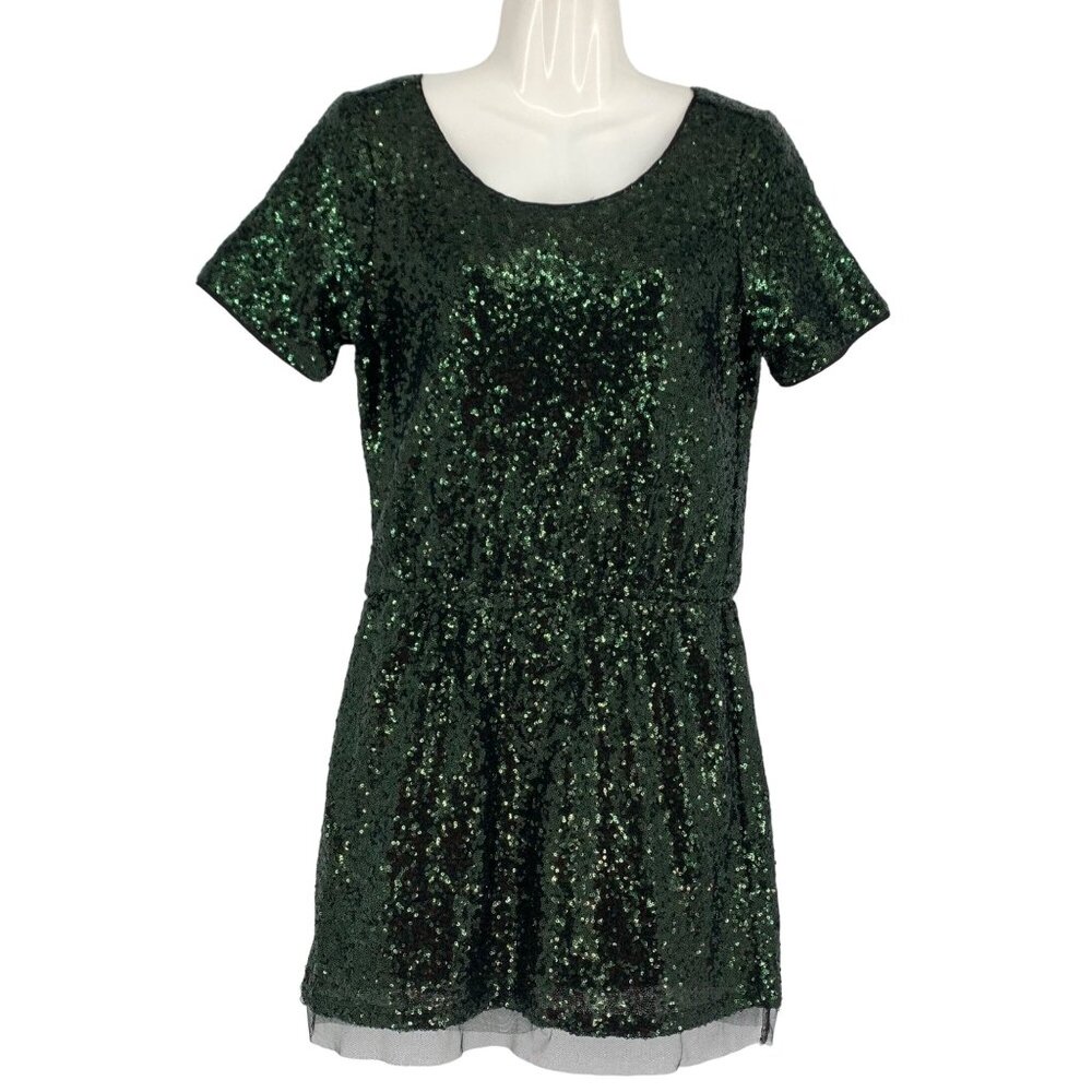 Lucy Paris Sequin Mini Dress Green Cocktail Party Girl Holiday Glam Clubwear S